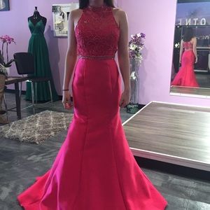 Pink beaded prom dress mermaid style
